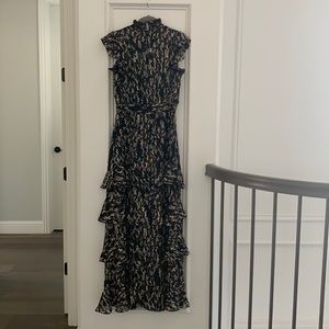 Rachel Rachel Roy Black w/Metallic Stripes Floral Tiered Maxi Dress, wore once